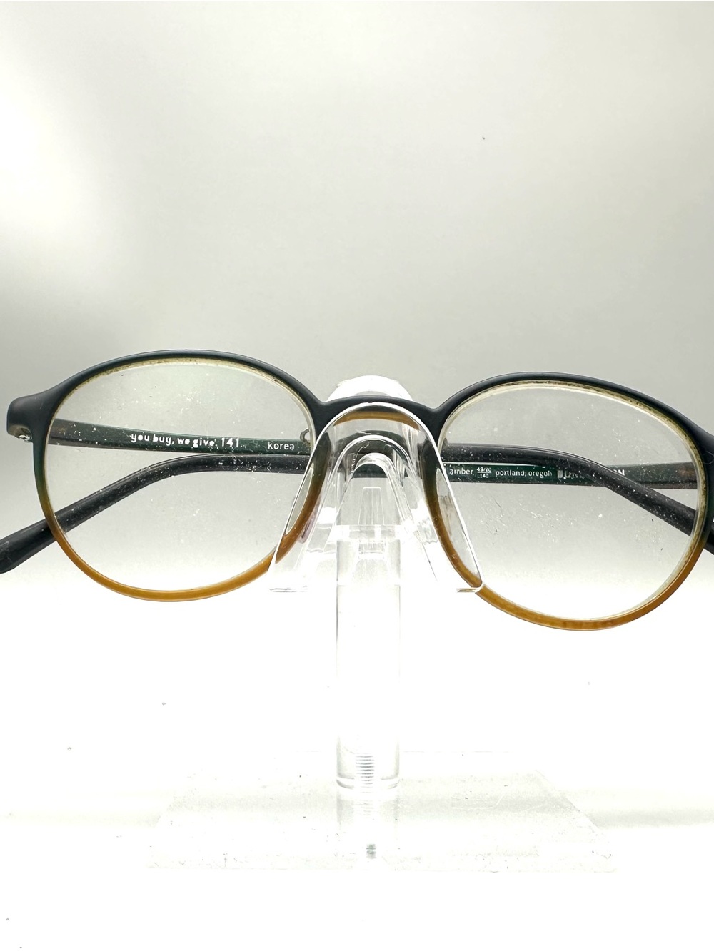 141 Eyewear Burlington Basil Amber Round Eyeglass Frames 49/20 140 Green Brown